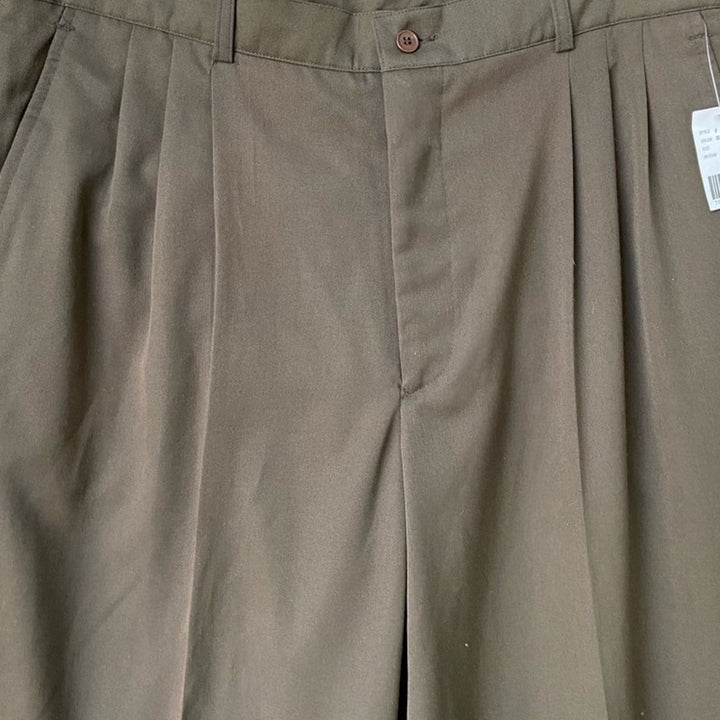 NWT New Adolfo Mens Size 38 X 30 Olive PolyRayon Pleated Front Dress Pants