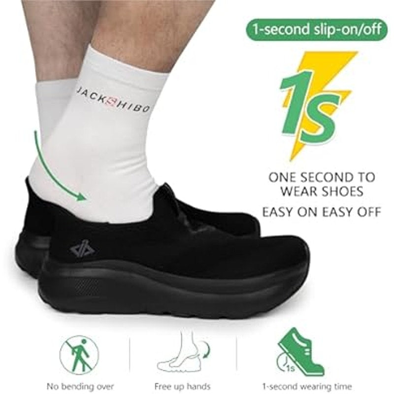 Jackshibo Mens Size 10.5 Black Breathable Fabric SlipOn Hands Free Comfort Shoes