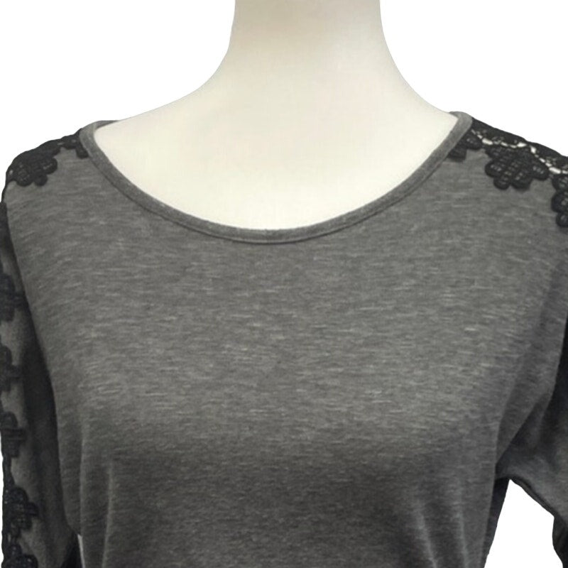 B Wear Womens Medium 3/4 Sleeve Lace Shoulder Crew Neck Tee Shirt