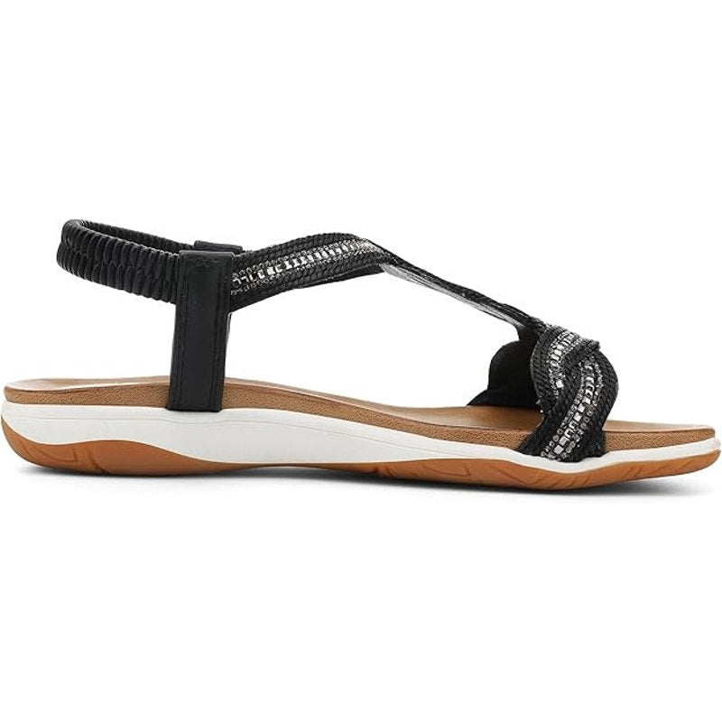 Ubfen Womens Size 11.5 Black Silver Open Toe Elastic Ankle Strap Comfort Sandals