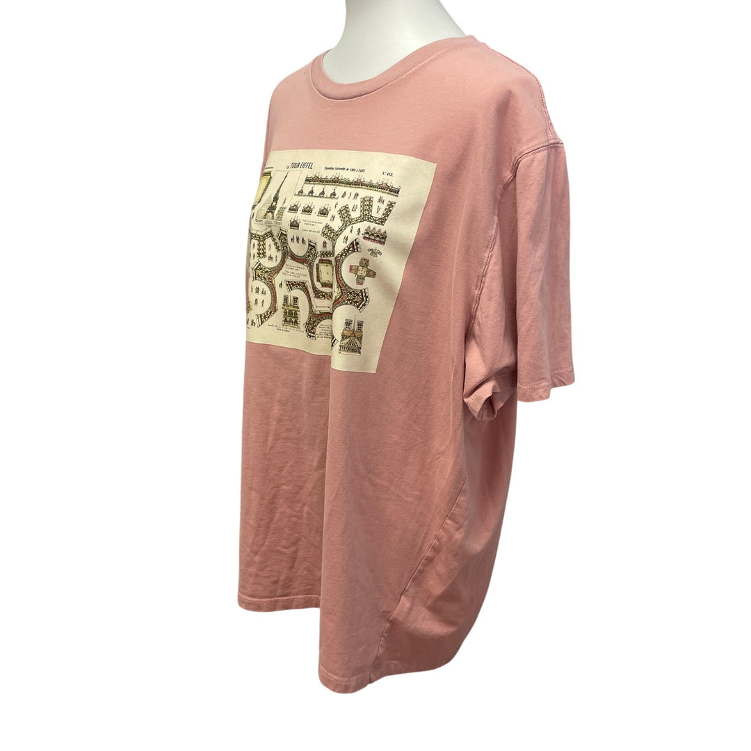 Hand Printed Upcycled XXL Vintage Eiffel Tower Paris 1889 Architecture Tee Shirt