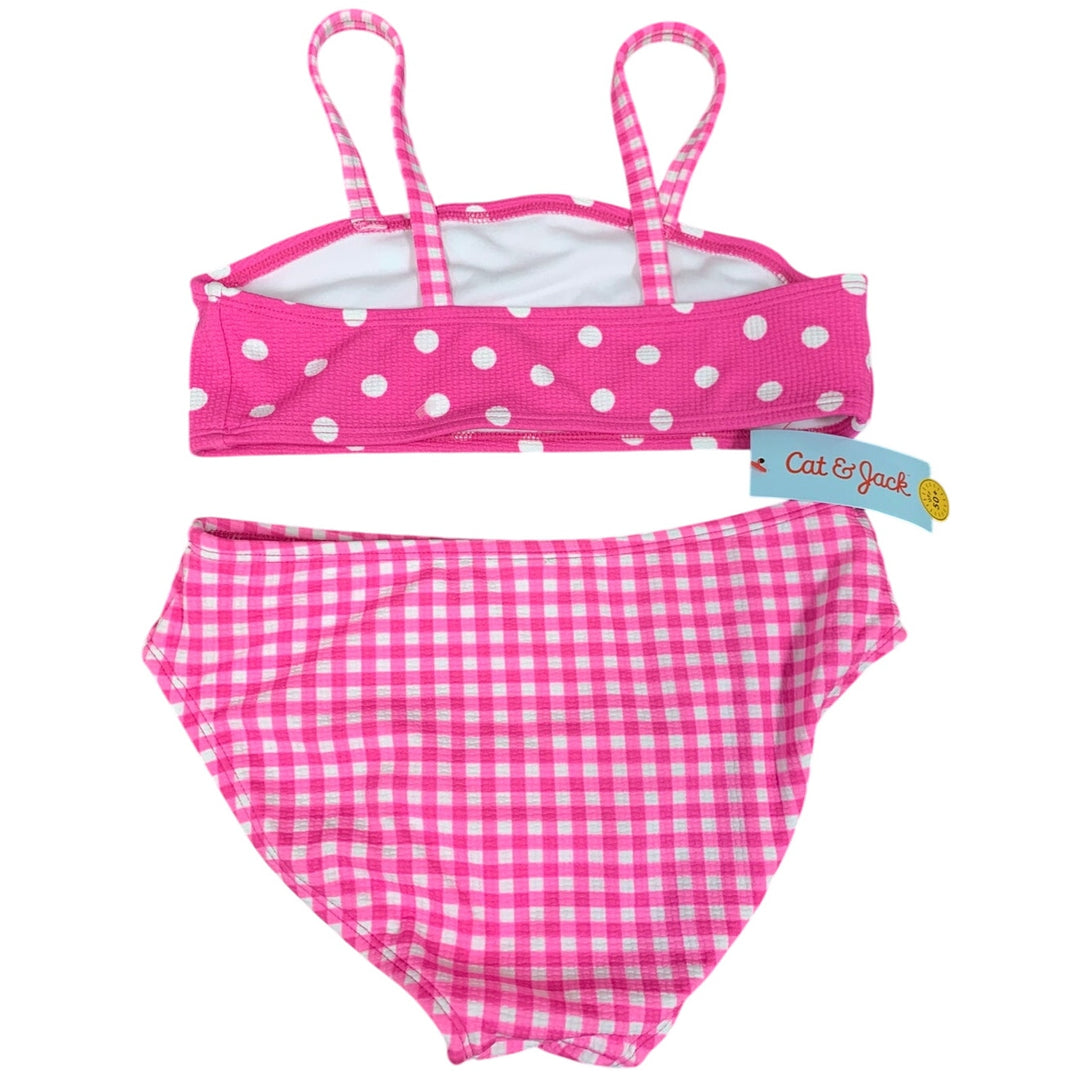 New Cat &amp; Jack Girls Medium (8) UPF 50+ Pink Gingham Check Bikini 2PC Swimsuit