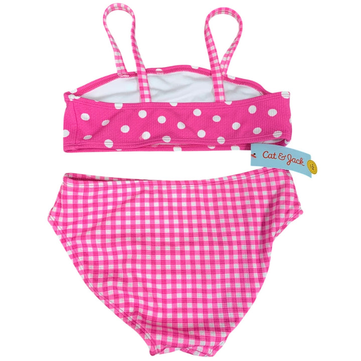 New Cat &amp; Jack Girls Medium (8) UPF 50+ Pink Gingham Check Bikini 2PC Swimsuit