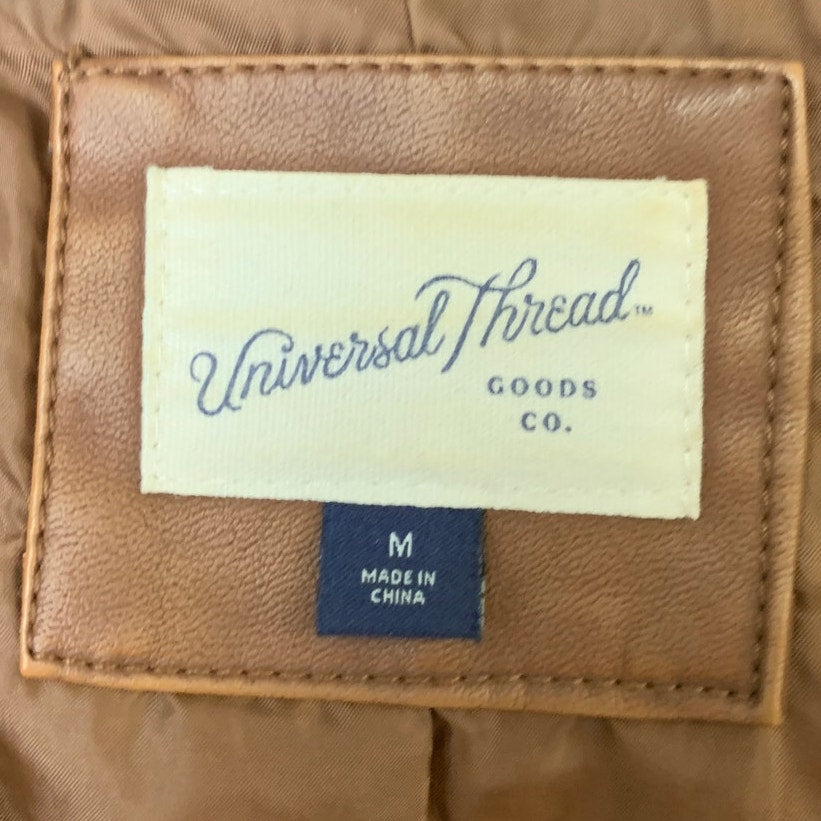 Universal Thread Womens Medium Brown Faux Leather Long Sleeve Cropped Jacket