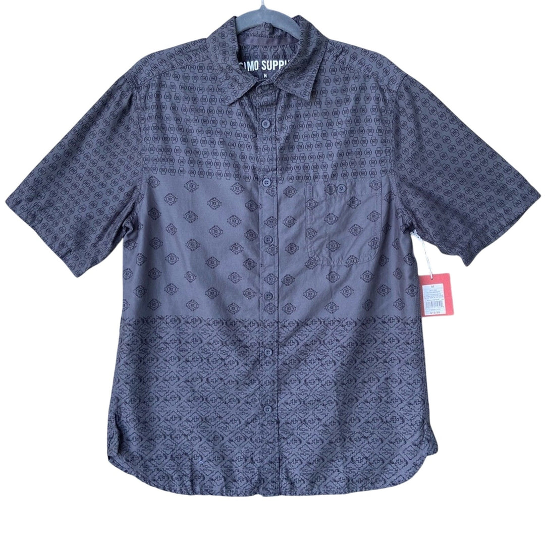 NWT New Mossimo Mens Medium Railroad Gray Button Up Short Sleeve Collared Shirt