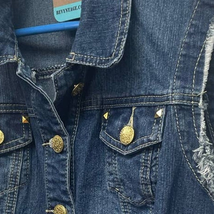 Cato Womens Small Cutoff Arms Hand Printed Upcycled Red Cardinal Bird Denim Vest