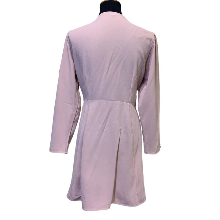 Top Shop Size 10 100% Polyester Pale Rose Pink Long Sleeve Flred Wrap Dress