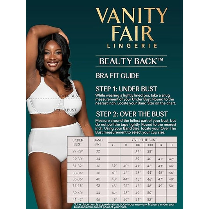 New Vanity Fair Womens 32DDD Black Beauty Back Smoothing Underwire Minimizer Bra