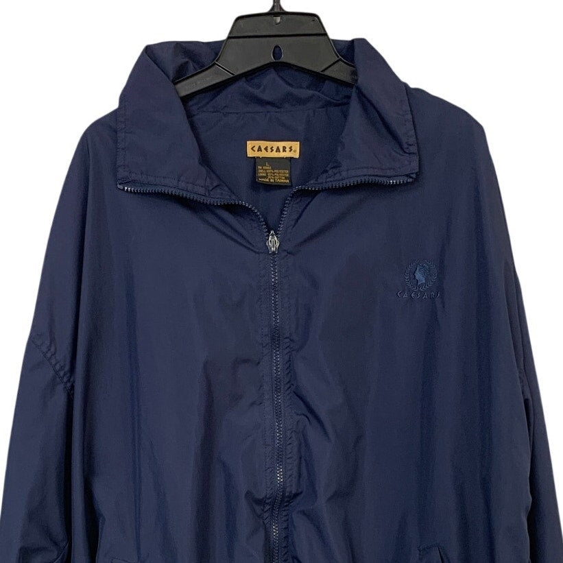 Caesars Mens Large Navy Blue Long Sleeve Collared Full Zip Bomber Jacket