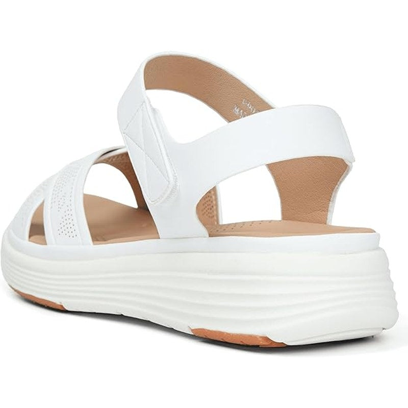 Ubfen Womens 5.5 White Faux Leather Hook Loop Open Toe 1.5" High Walking Sandals