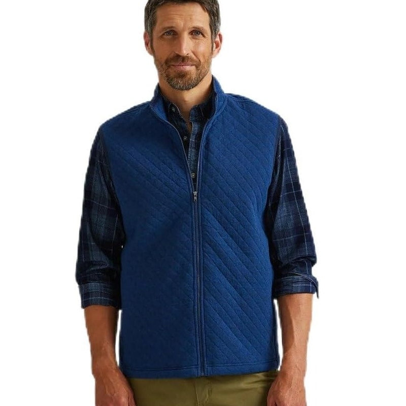 New Eddie Bauer Mens TXXL XXL Tall Heathered Navy Quilted Zip Up Vest w Pockets