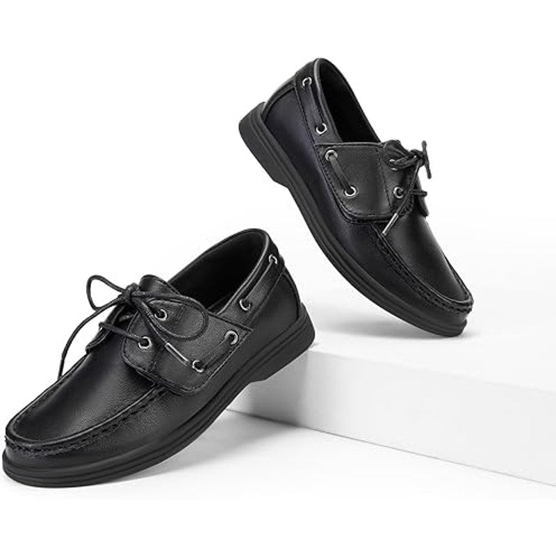 New Dream Pairs Little Boys Size 11 Black Faux Leather Slip On Dressy Boat Shoes
