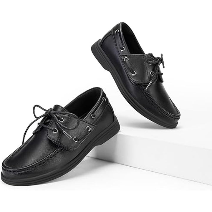 New Dream Pairs Little Boys Size 11 Black Faux Leather Slip On Dressy Boat Shoes