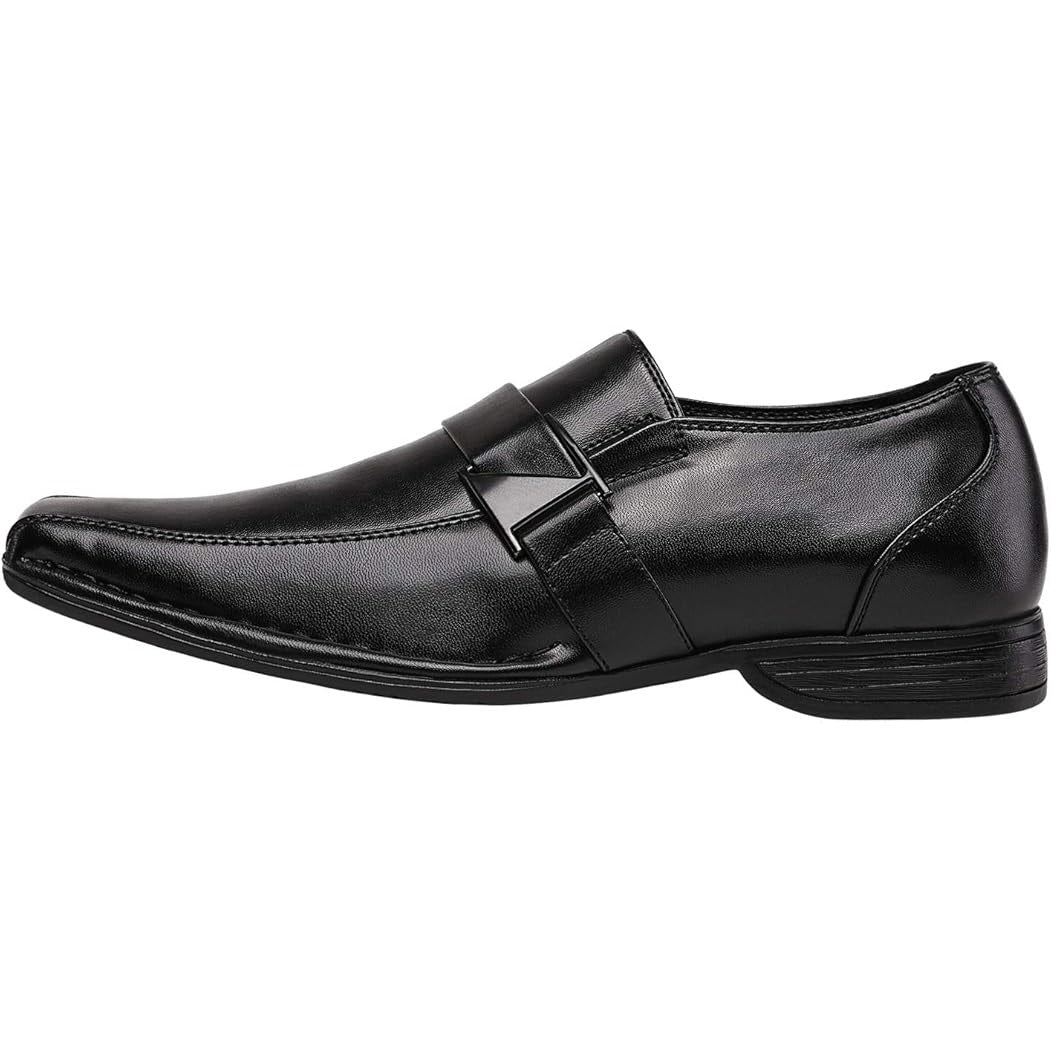 Bruno Marc Mens Size 13 Black Faux Leather Slide On Low Heel Dress Loafers Shoes