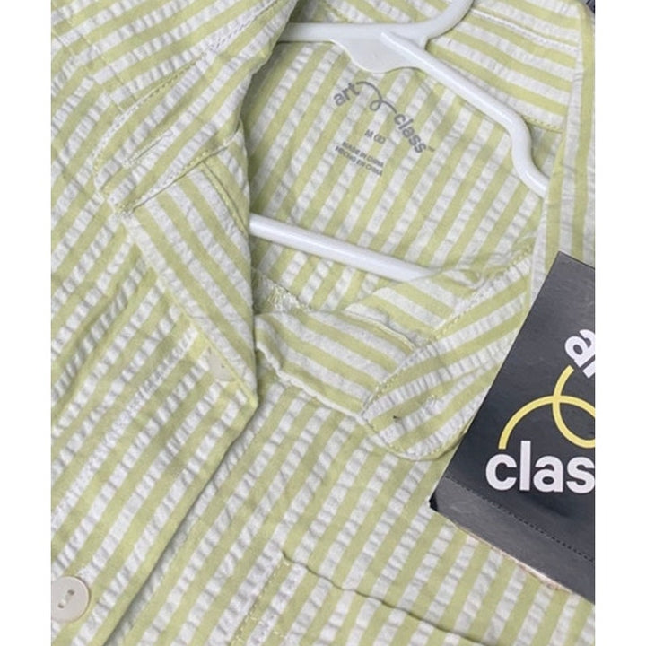 New Art Class Boys Medium (8) Pale Lime Green Seersucker Long Sleeve Shirt