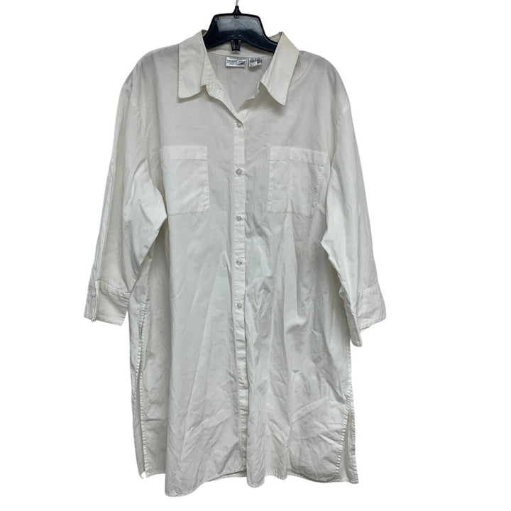 Newport News Womens 2X White 100% Cotton Long Sleeve Button Up Shirt Dress