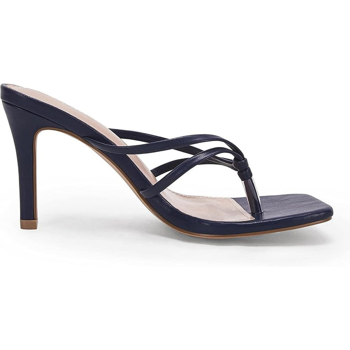 Coutgo Womens Size 8.5 Navy Blue Open Toe 4" Heel Strappy Slide On Sandal Shoes