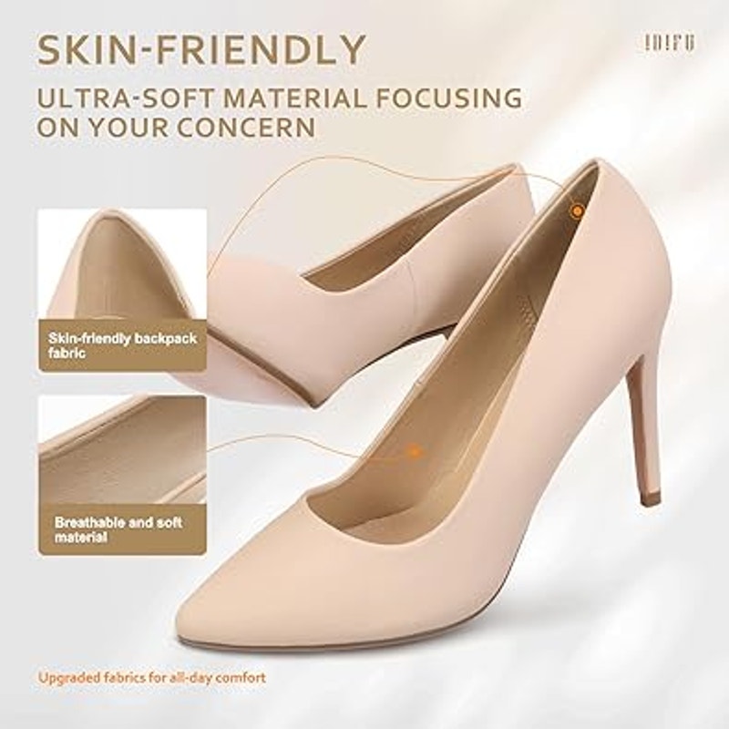 New Idifu Womens Size 6.5 Tan 4" Heel Pointy Closed Toe Slide On Pumps Shoes