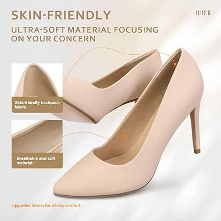 New Idifu Womens Size 6.5 Tan 4" Heel Pointy Closed Toe Slide On Pumps Shoes