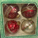 16 Vintage 4" Round Christmas Tree Victorian Glitter Lace Hanging Ball Ornaments