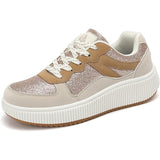 Womens Size 6.5 Pink Gold Glitter Lace Up 1.5" Platform Casual Sneaker Shoes