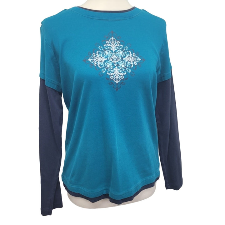SJB Active Womens Petite Large 100% Cotton Long Sleeve Crew Neck Tee Shirt