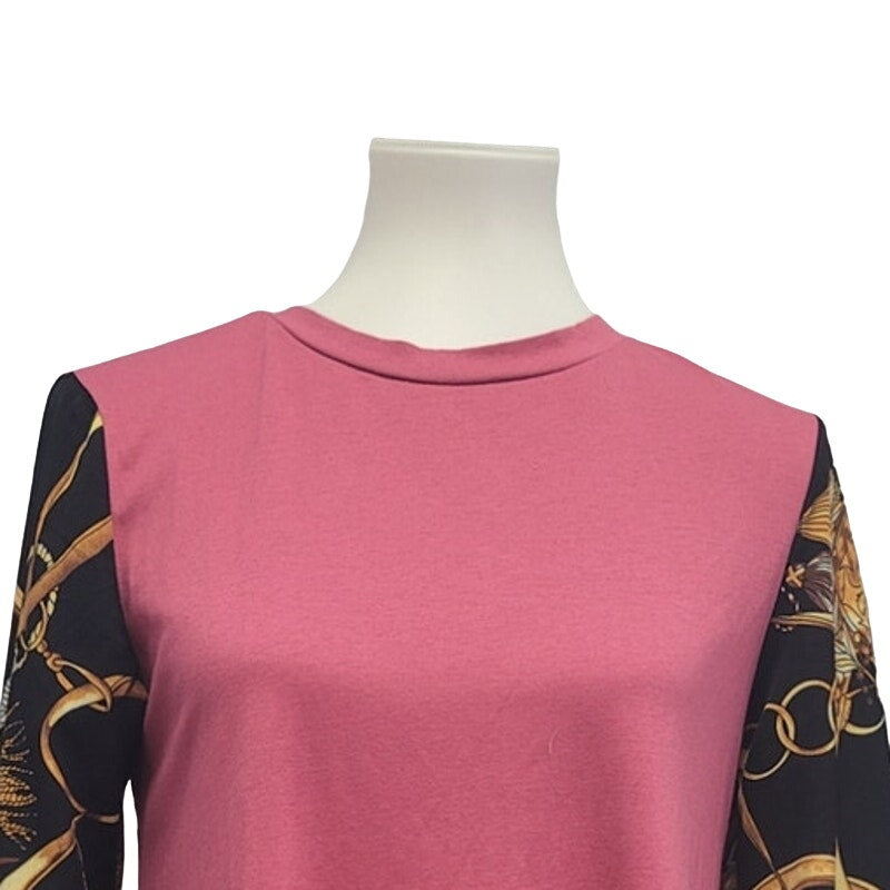 Womens Small PolyCotton Spandex Long Patterned Sleeve Tunic Dress