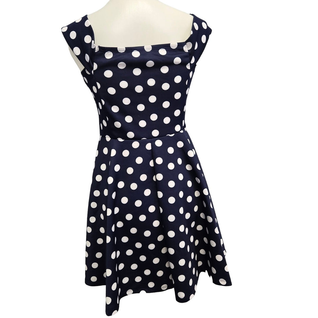 New No Boundaries Juniors Large 11/13 Navy Off Shoulder Polka Dot Skater Dress