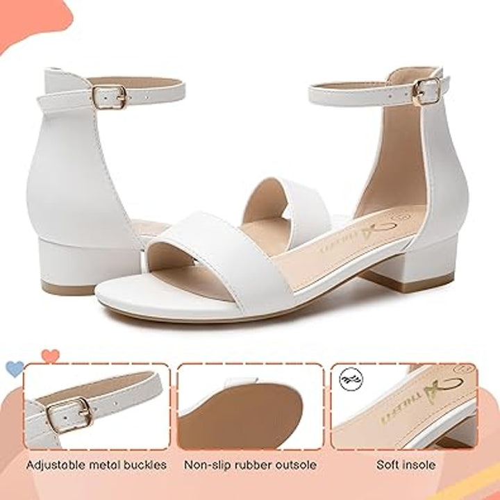 Athlefit Big Girls Size 4 White Open Toe Ankle Strap Low Heel Sandal Shoes
