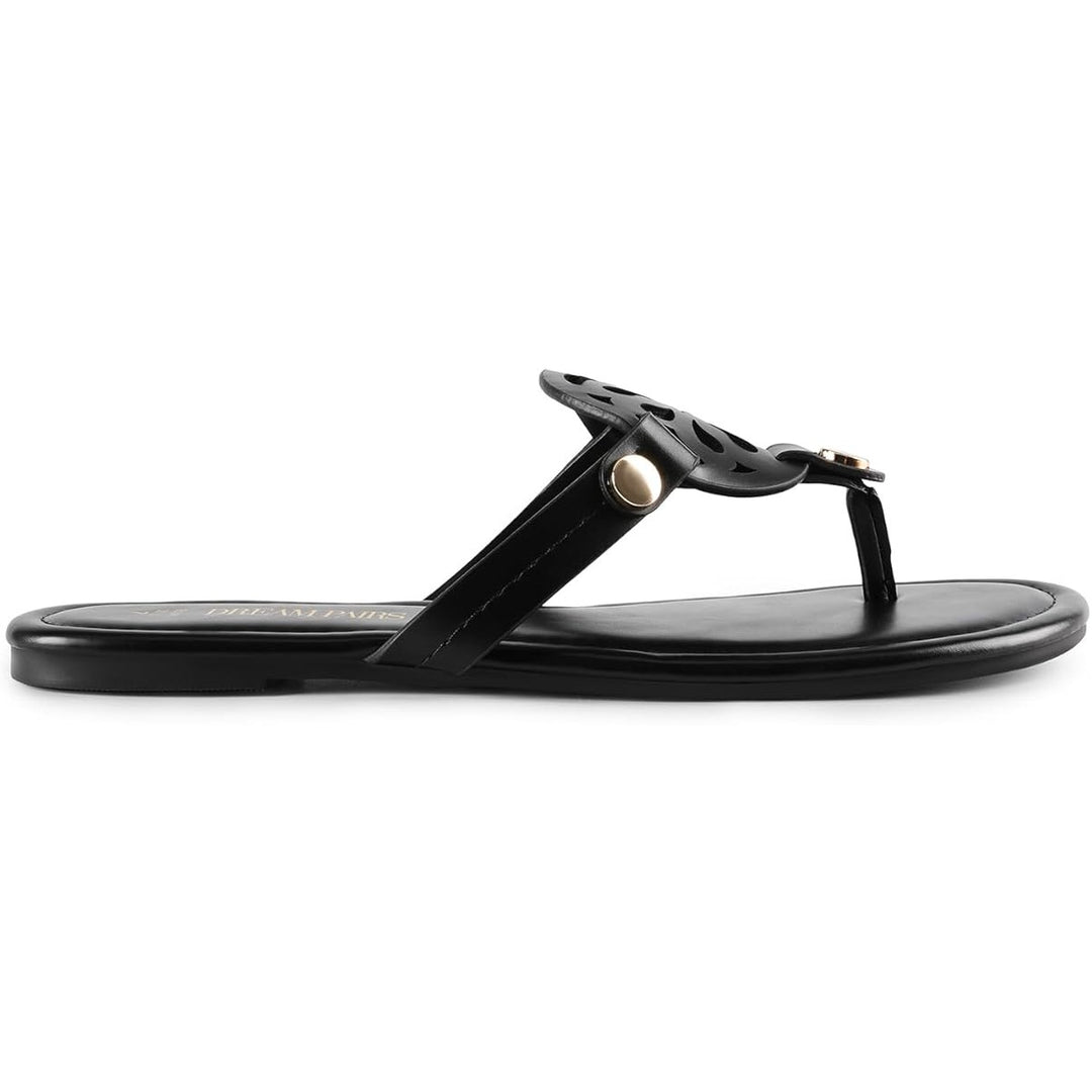 New Dream Pairs Womens Size 10 Black Slide On Faux Leather Flip Flop Sandals