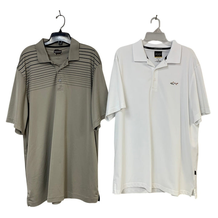 Lot of 2 Greg Norman Tasso Elba Mens XL Striped Short Sleeve Polo Shirts