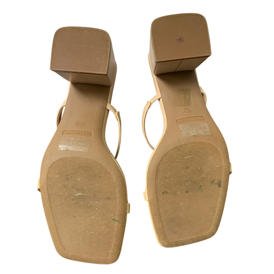 Dream Pairs Womens Size 7.5 Tan Open Toe Double Strap 3" Block Heel Sandal Shoes