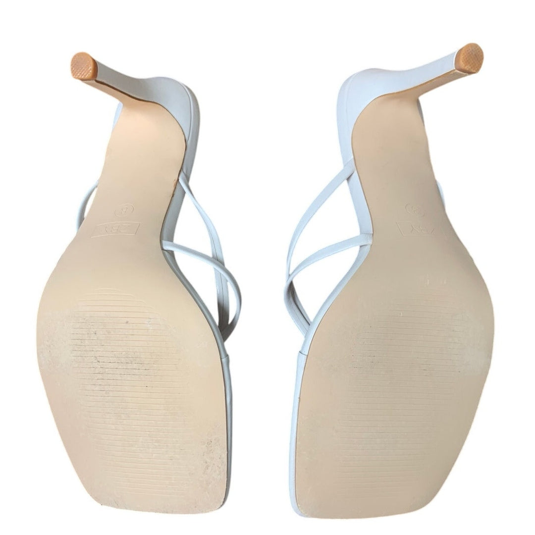 Coutgo Womens Size 8 White Strappy 4" Heel Thong Slide On Open Square Toe Shoes