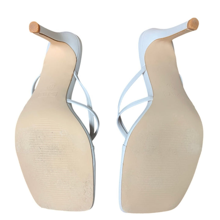 Coutgo Womens Size 8 White Strappy 4" Heel Thong Slide On Open Square Toe Shoes