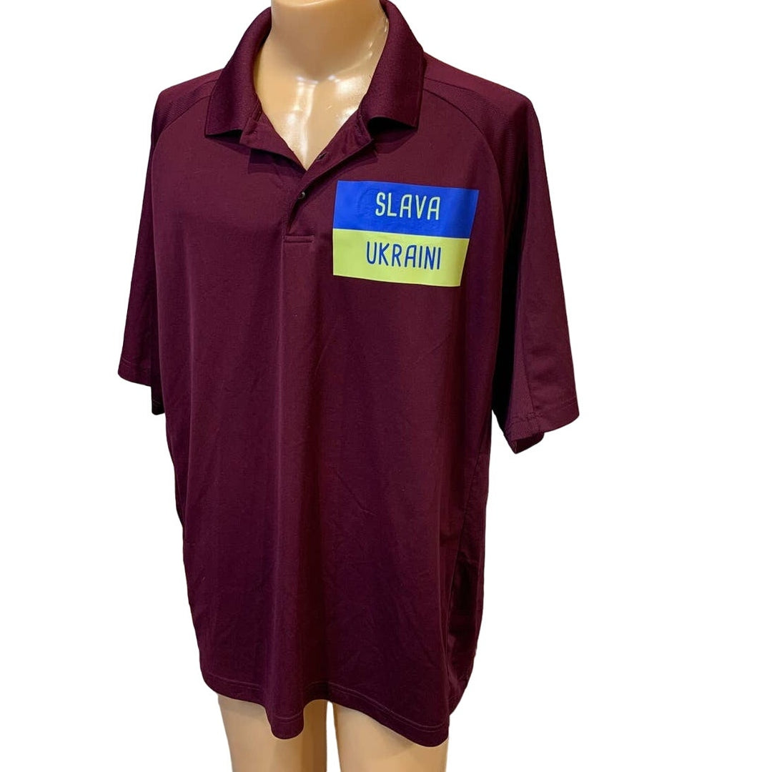 Upcycled Hand Printed Mens 2XL Ukraine Flag Slava Ukraini Artist Fundraiser Polo