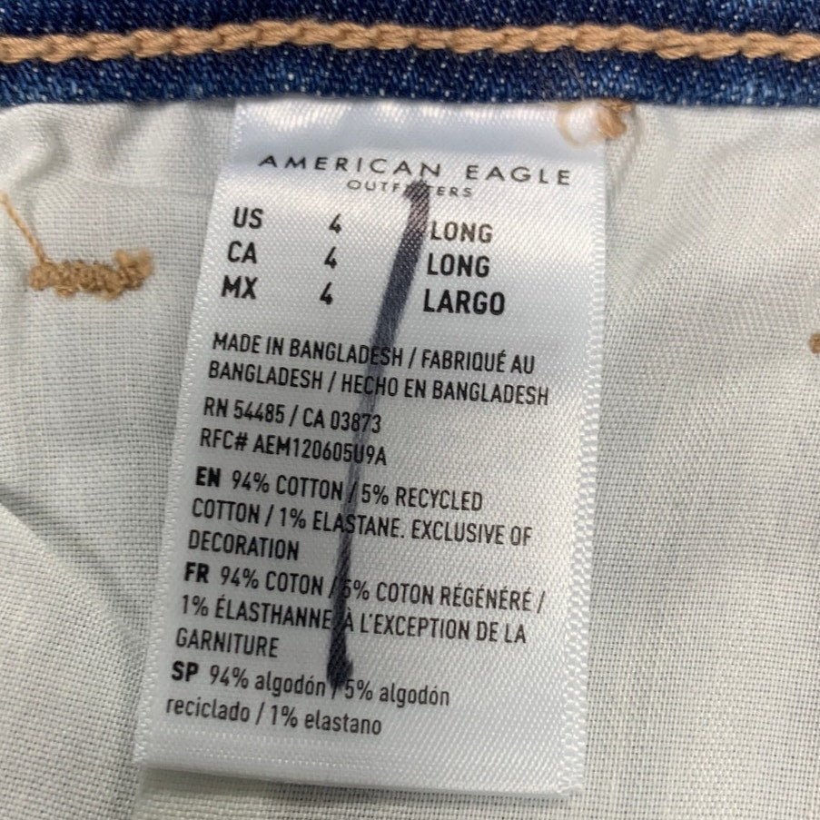 New American Eagle Womens Size 4 Long Cotton Blend Stretch Denim Blue Mom Jeans