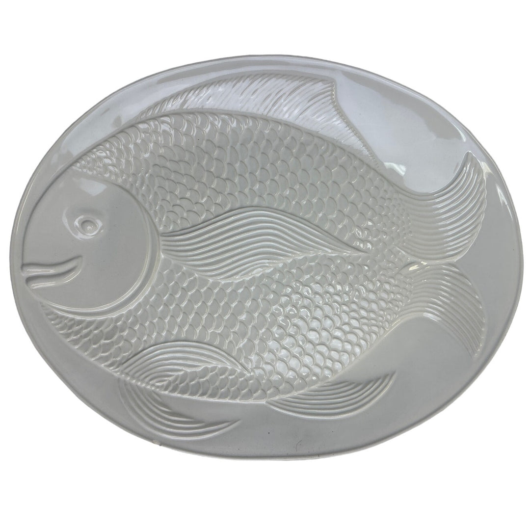 Made In Portugal White 18" X 14" Oval Ceramic Fish Large Serving Platter Dish