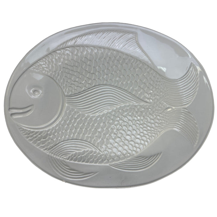 Made In Portugal White 18" X 14" Oval Ceramic Fish Large Serving Platter Dish