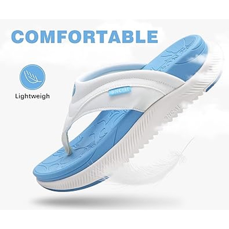 Oncai Womens Size 8 Blue White Open Toe Thong Orthotic Cushion Flip Flop Sandals