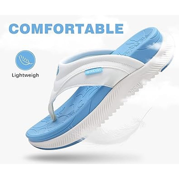 Oncai Womens Size 8 Blue White Open Toe Thong Orthotic Cushion Flip Flop Sandals