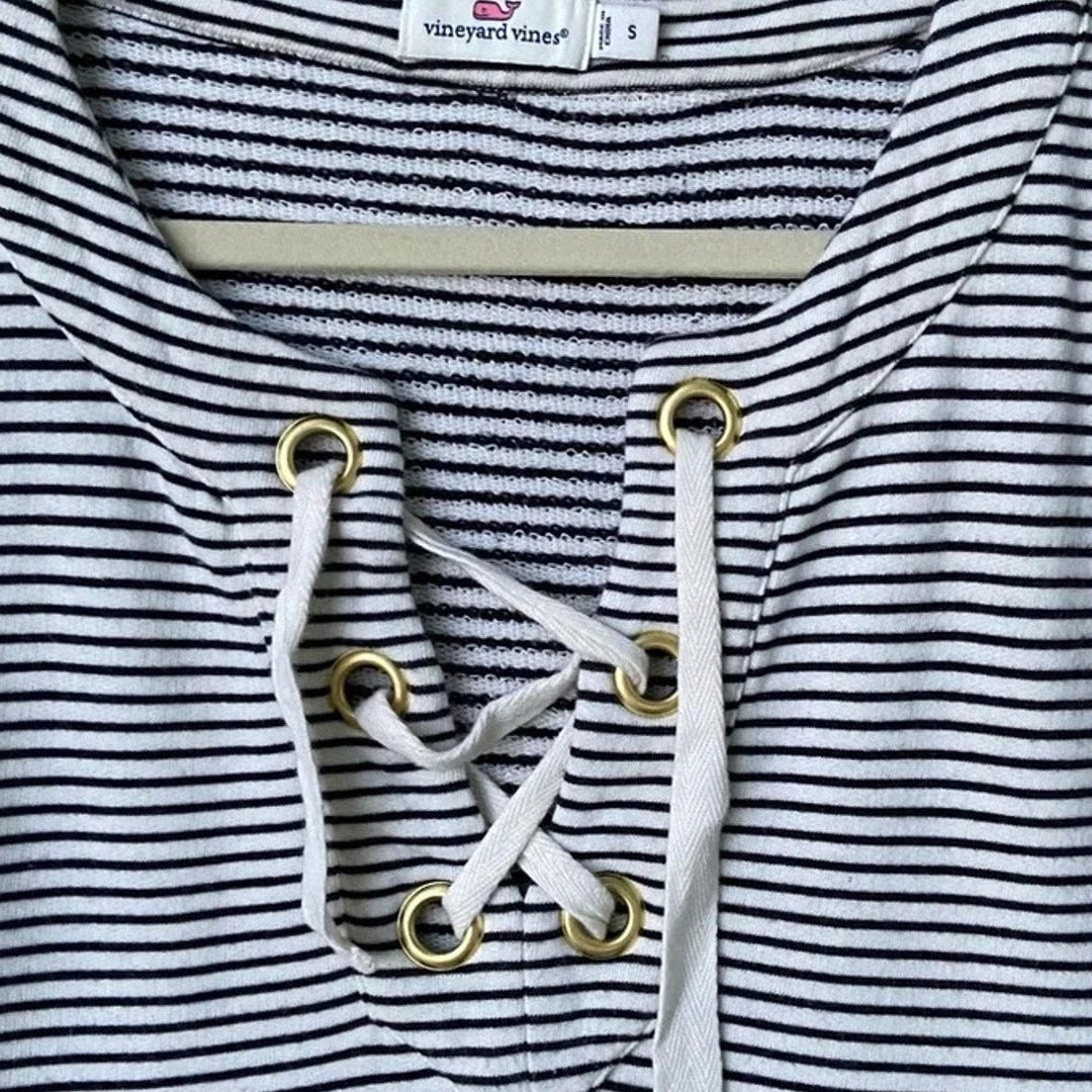 Vineyard Vines Womens Small Cotton Blend Long Sleeve Striped Laced Neck Sweater