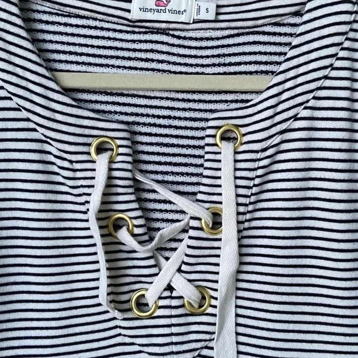 Vineyard Vines Womens Small Cotton Blend Long Sleeve Striped Laced Neck Sweater