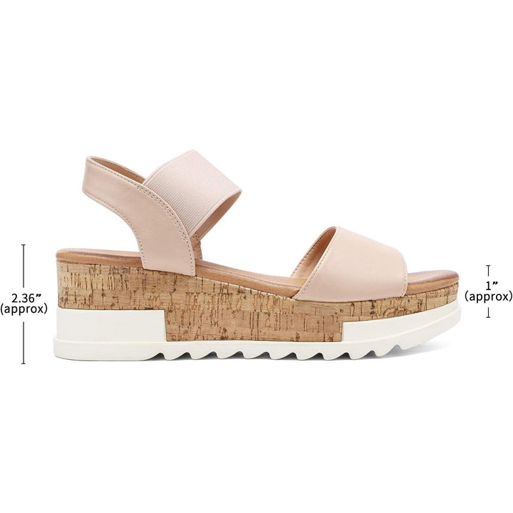Dream Pairs Womens 8.5 Tan Elastic Ankle Strap Open Toe 2.5" Platform Sandals