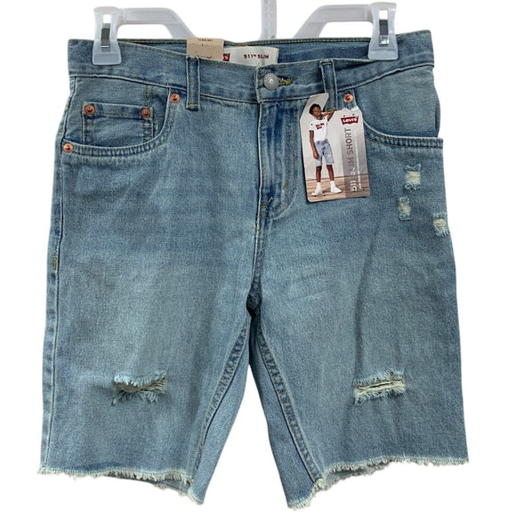 New Levi's Boys Size 14 Regular 511 Slim 100% Cotton Denim Jean Knee Shorts
