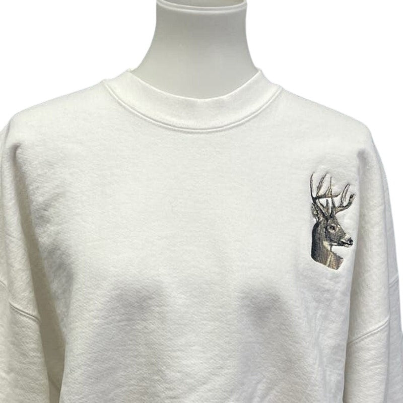 Mens 2X Heavy Duty Long Sleeve Cotton Blend Embroidered Deer Warm Sweatshirt