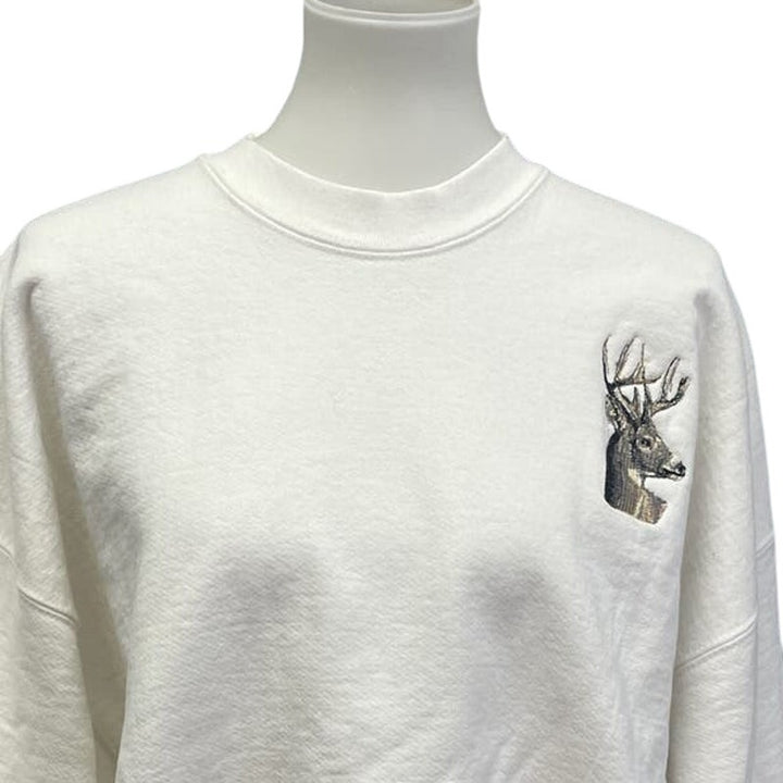 Mens 2X Heavy Duty Long Sleeve Cotton Blend Embroidered Deer Warm Sweatshirt