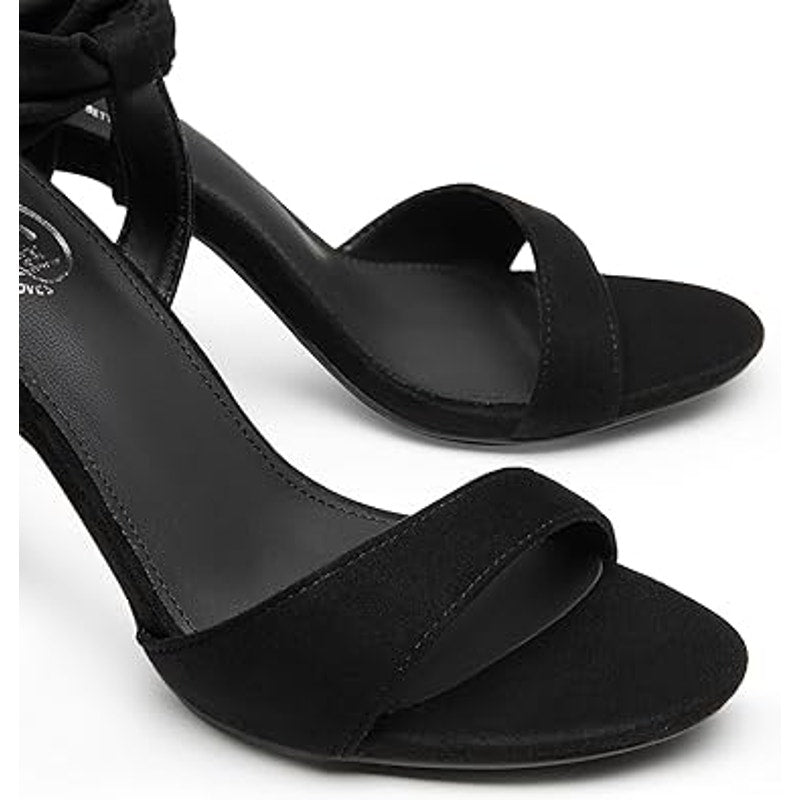 Trary Womens Size 10 Black Soft Tie Lace Up 3.5" Inch Open Toe Heels Shoes