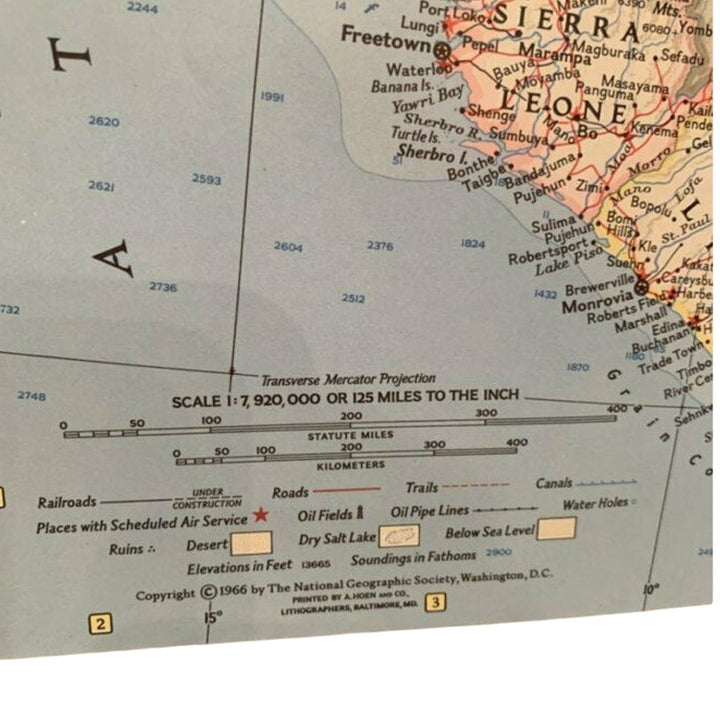 Vintage 1966 National Geographic Society Wall map of Northwestern Africa 19X25