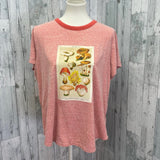 Hand Printed Upcycled Womens XL Vintage Reference Book Mushroom Fungi Tee