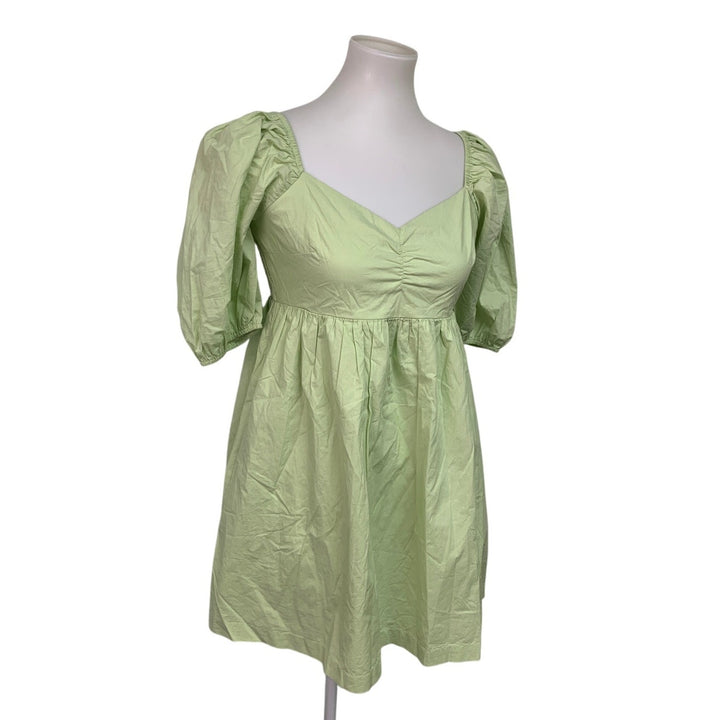 New American Eagle Womens Medium Bright Lime Green Puff Sleeve Babydoll Dress